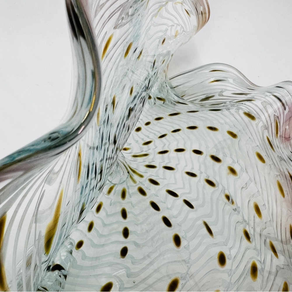 Signed LaChaussee Art HandBlown Glass Clam Shell Sculpture Artist Signed 10" W - Picture 5 of 16